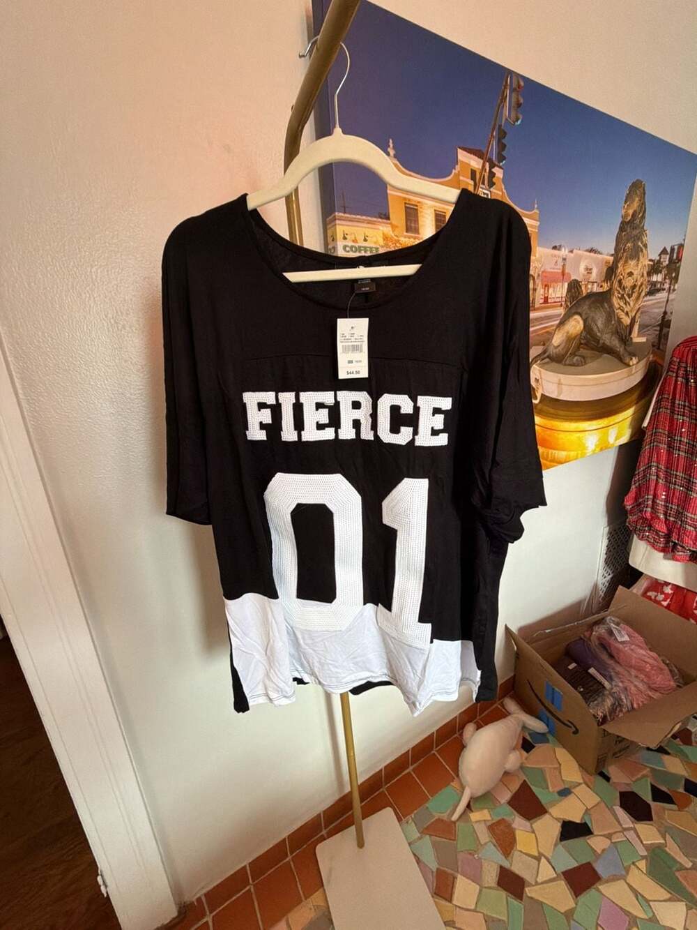 Ashley Stewart Fierce 01 Sequin Jersey Tee Black White Size 18/20